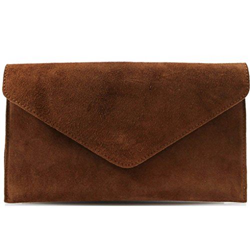 LeahWard Genuine Italian Suede Leather Envelope Clutch Bags Party Wedding Purse Handbag (BROWN) | Amazon (US)