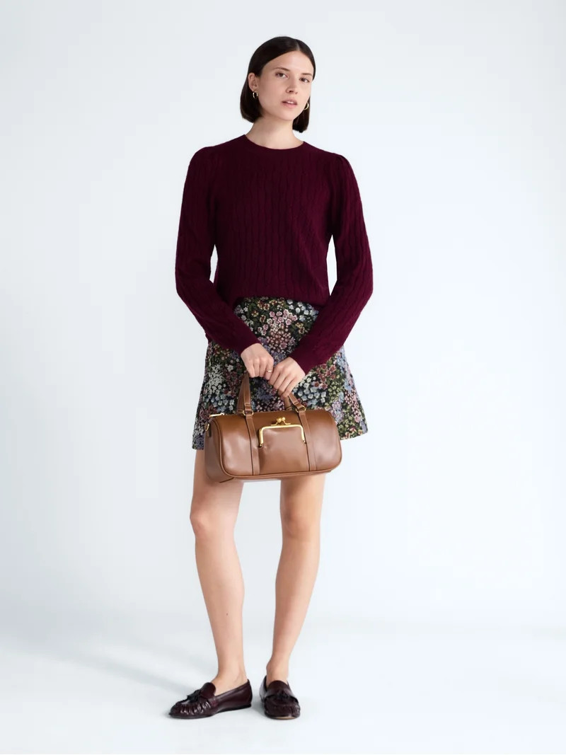 Free Assembly Women's Cashmere Cable Knit Sweater with Puff Sleeves, Midweight, Sizes XS-XXL | Walmart (US)
