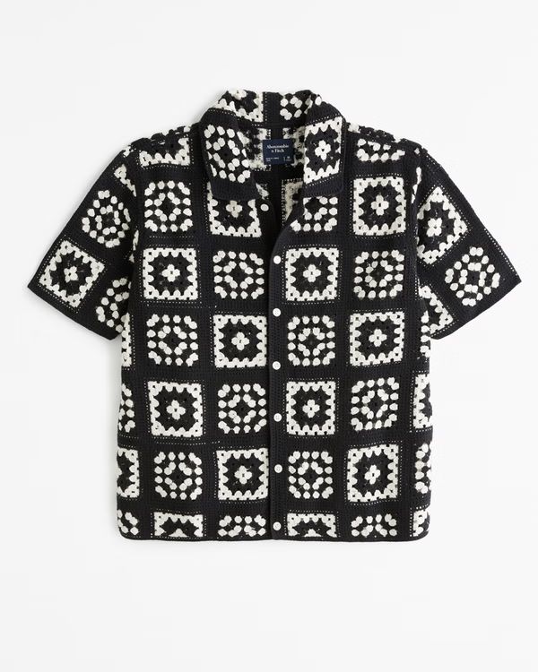 Crochet-Style Pattern Button-Through Sweater Polo | Abercrombie & Fitch (US)
