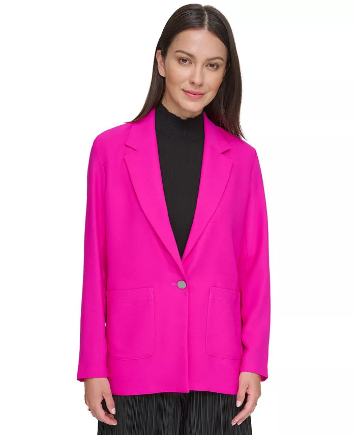 Women's Notched Collar One Button Satin Blazer | Macy's