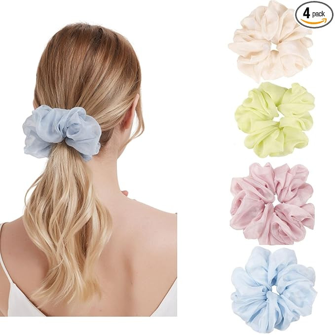 4 Packs Soft Oversized Chiffon Scrunchies Jumbo Giant Large Organza Scrunchies Chiffon big Scrunc... | Amazon (US)