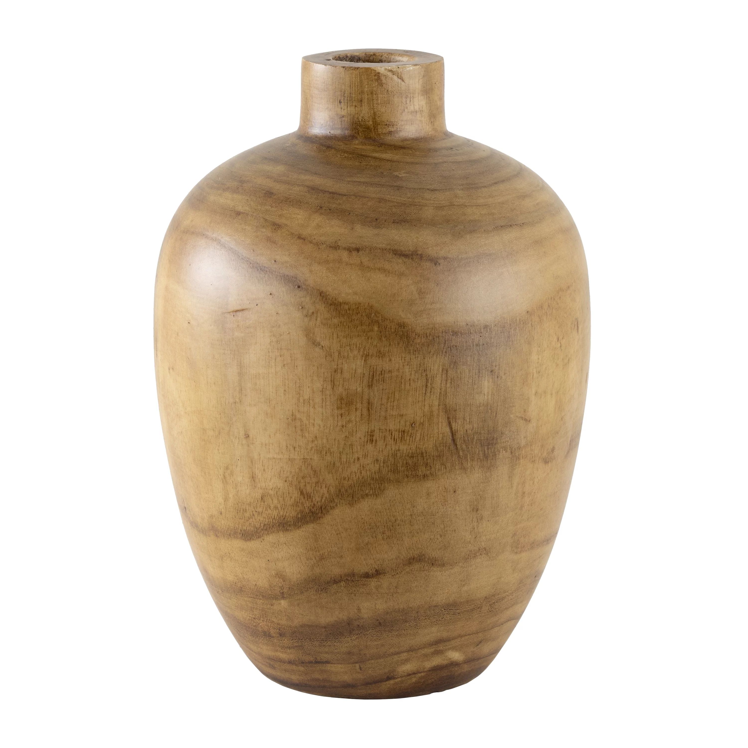 12" Mid-Tone Brown Wood Finish Decorative Indoor Tabletop Vase | Walmart (US)