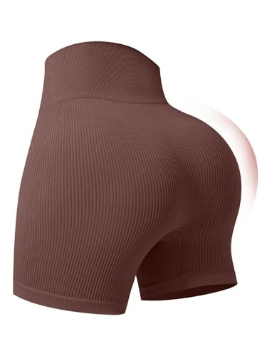 Women's Workout Gym Shorts – 5” High Waist Seamless Tummy Control, Biker Shorts Booty Athletic Shorts for Yoga Volleyball Brown | Amazon (US)