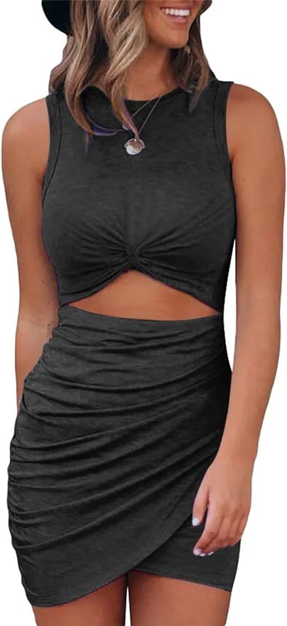 Acelitt Women's Sleeveless Hollow Out Twist Bodycon Dress Wrap Slim Fit Party Evening Dresses | Amazon (US)