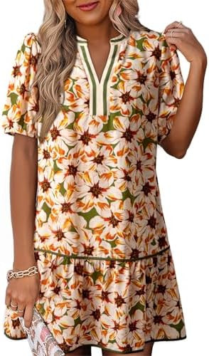 Dokotoo Women's Summer Short Sleeve 2026 V Neck Boho Floral Mini Dress Beach Casual Vacation Dres... | Amazon (US)