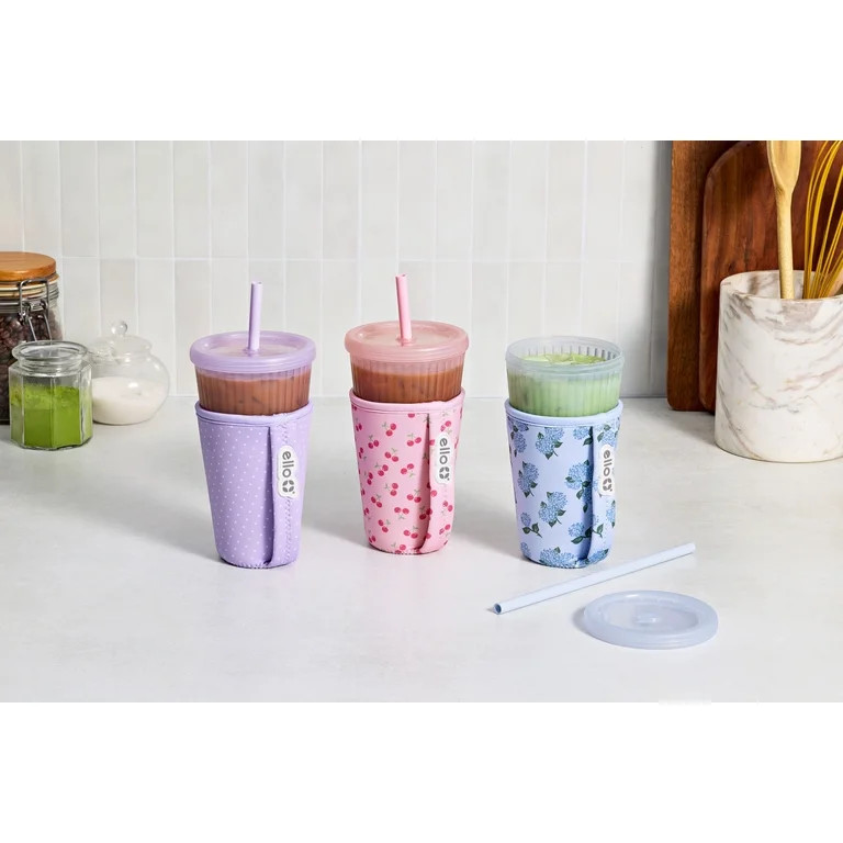 Ello Iced Coffee Cooler 24Oz Plastic Purple Polka Dot | Walmart (US)
