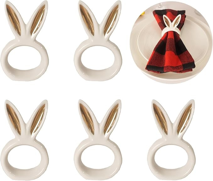 Easter Bunny Napkin Rings Set of 6, Porcelain Rabbit Ear Napkin Ring Holders, Bunny Ear Ceramic N... | Amazon (US)