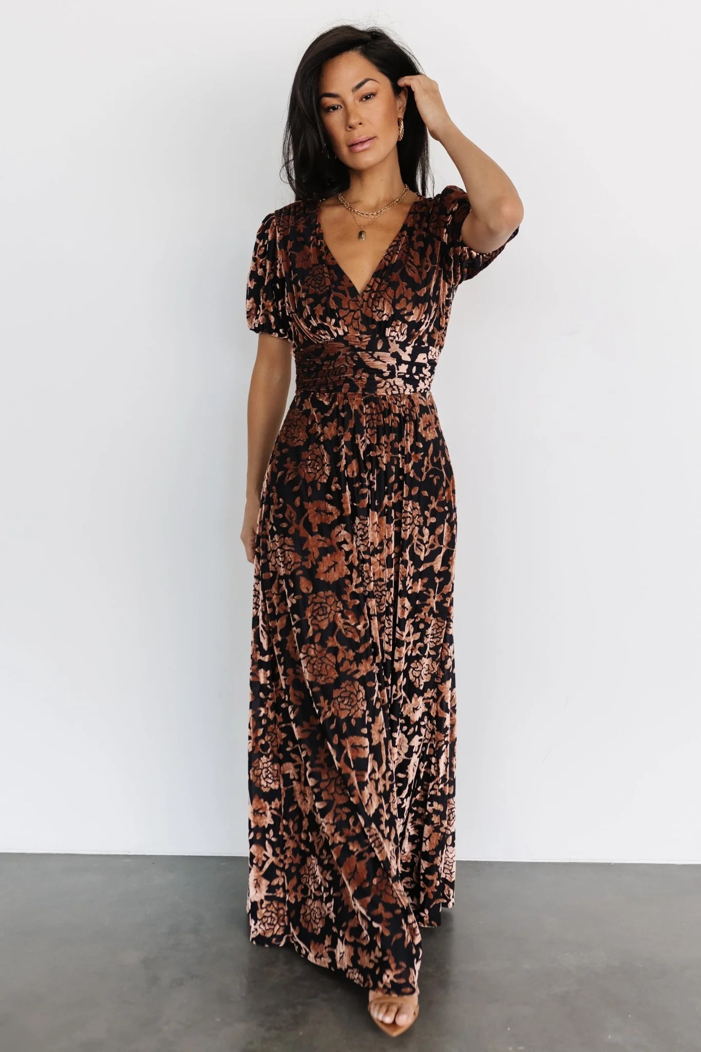 Leslie Velvet Maxi Dress | Black + Bronze | Baltic Born