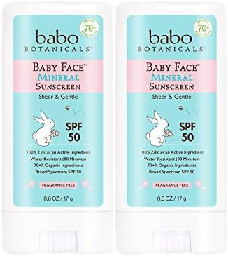 Babo Botanicals Baby Face Mineral Sunscreen Stick SPF 50, Fragrance-Free, Unscented, 2 Count | Amazon (US)