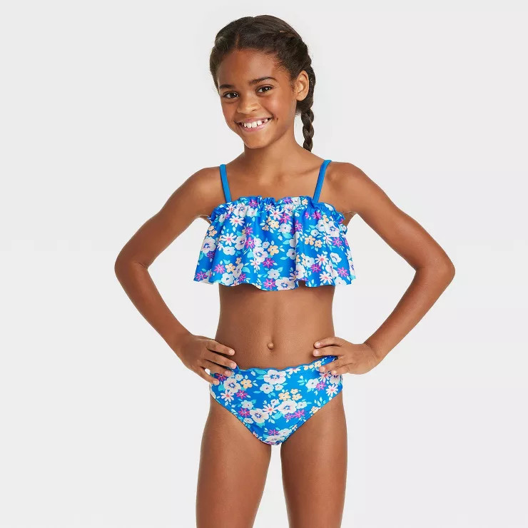 Girls' Floral Ruffle Edge Bandeau Bikini Set - Cat & Jack™ | Target