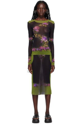Black & Green 'The Fleurs Petit Grand' Midi Dress | SSENSE
