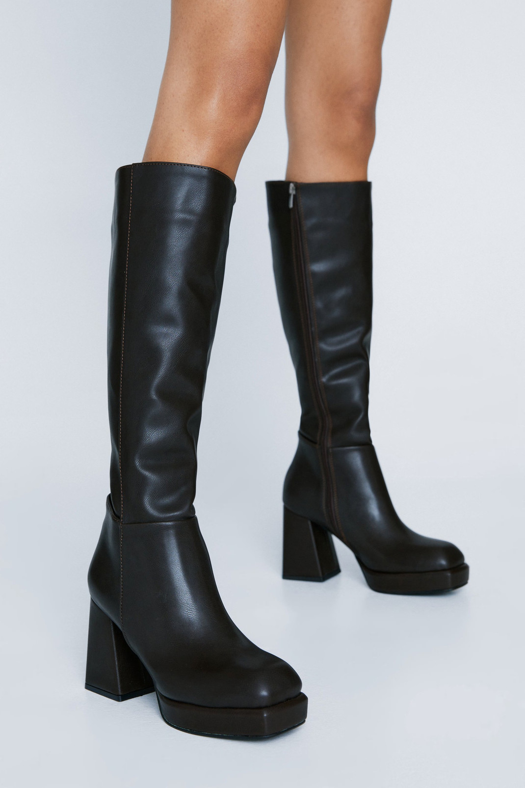 Faux Leather Platform Knee High Boots | Nasty Gal (US)