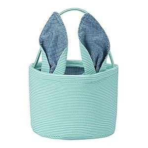 Easter Basket Seersucker Egg Hunt Bunny Baskets for Kids with Cute Rabbit Ears Stripe Storage Gif... | Amazon (US)