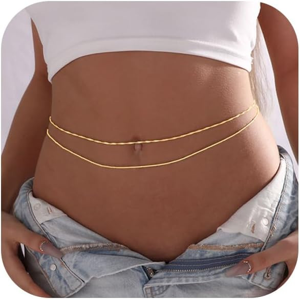 14K Gold Plated Body Chains Dainty Boho Layered Beach Waist Chain Adjustable Bikini Belly Chain J... | Amazon (US)