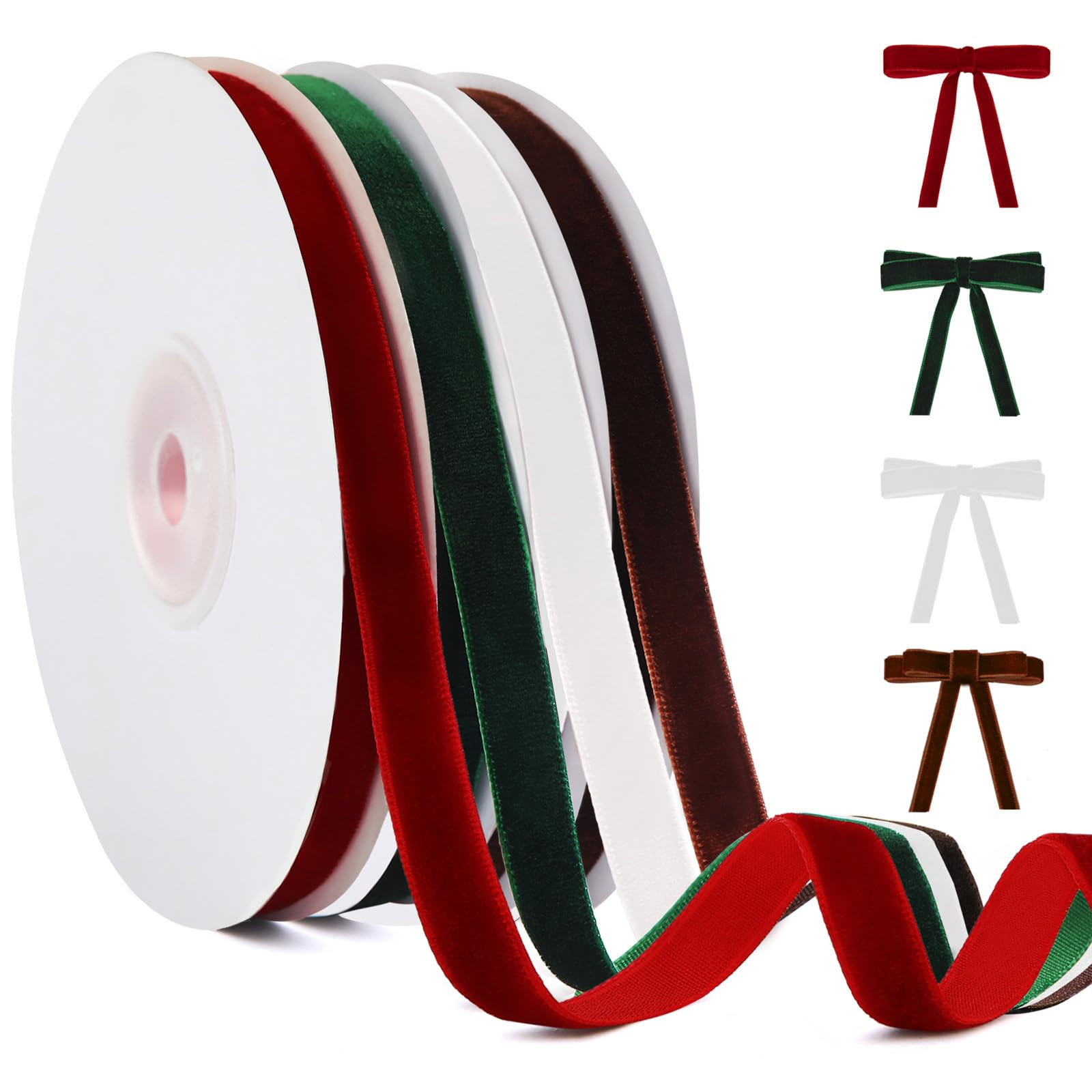 YANGTE 4 Colors Velvet Ribbon Set, 3/8" x 40Yard Premium Christmas Velvet Ribbon for Gift Wrappin... | Amazon (US)