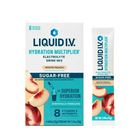 Liquid I.V.® White Peach Sugar-Free Hydration Multiplier® Powdered Electrolyte Drink Mix, 6 Count Packets | Walmart (US)