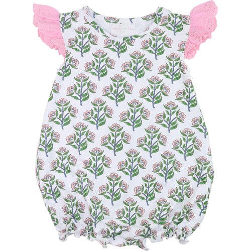 Pink And Green Floral Eyelet Knit Bubble | Cecil and Lou