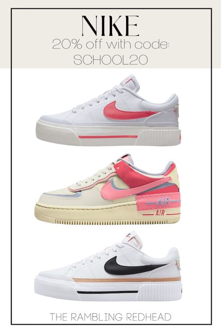 Nike is having a 20% off sale with code: SCHOOL20 😍 I have and LOVE these Nike’s, especially the white and tan ones! They’re tons of styles included for men, women, and kids! 

#LTKshoecrush #LTKBacktoSchool #LTKsalealert