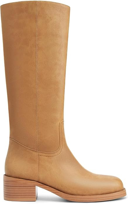 Women's Banana Knee High Boots Square Toe Chunky Block Heel Comfortable Low Heel Pull on Wide Cal... | Amazon (US)