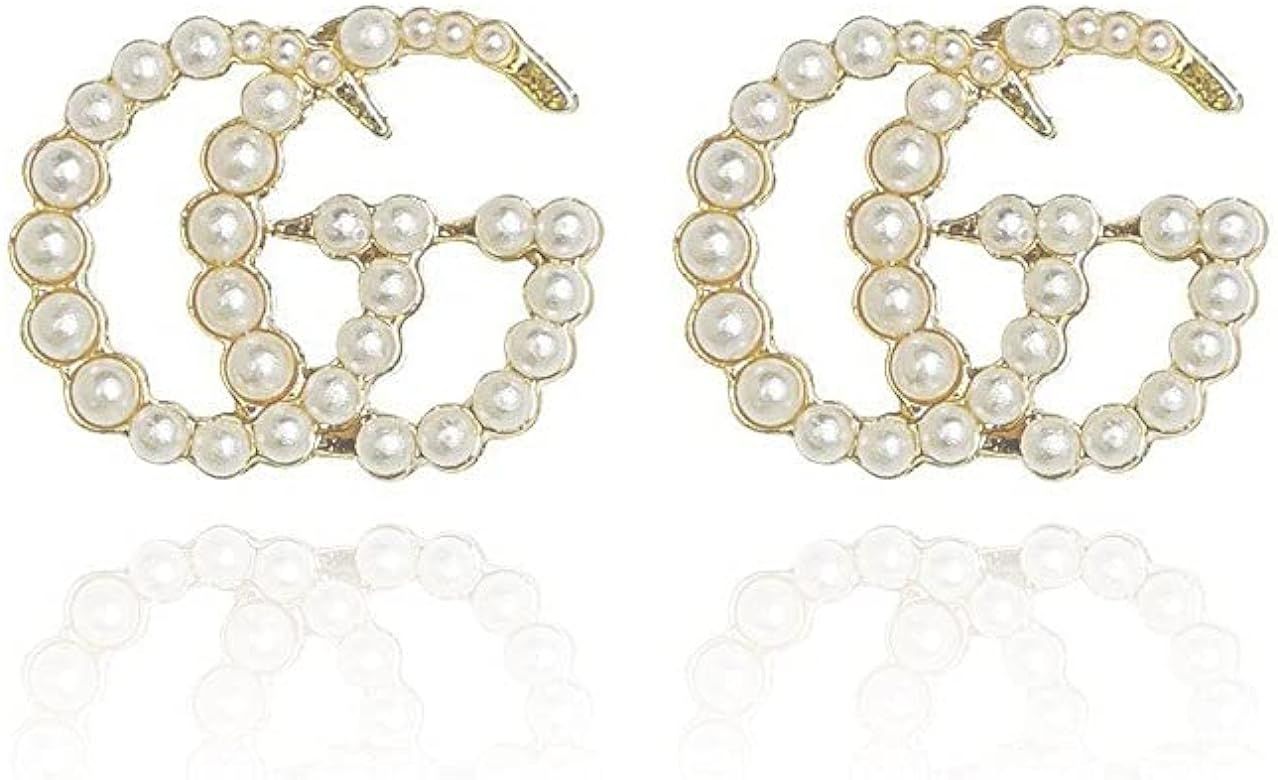 gg earrings Initial Letter g Earrings Whole Pearl inlaid Earrings for Women gg Stud Earrings for ... | Amazon (US)