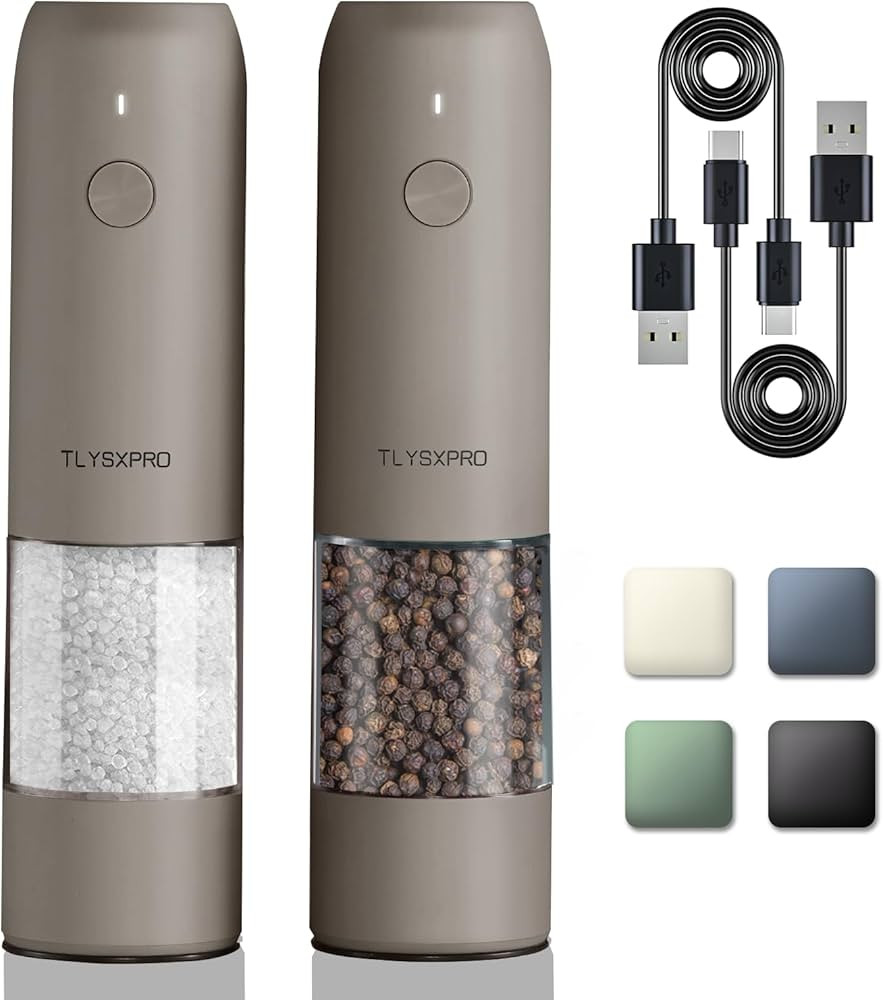 Electric Salt and Pepper Grinder Set, USB Rechargeable, Automatic Salt and Pepper Mill Grinder wi... | Amazon (US)