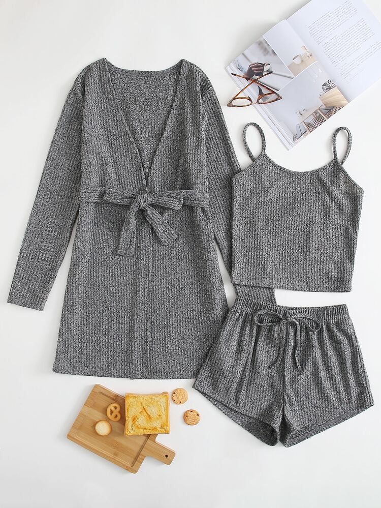 3pcs Space Dye Belted Lounge Set | SHEIN