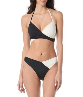 Vince Camuto Colorblock Halter Neck Cross Front Bra Swim Top & V-Waist Hipster Swim Bottom | Dill... | Dillard's