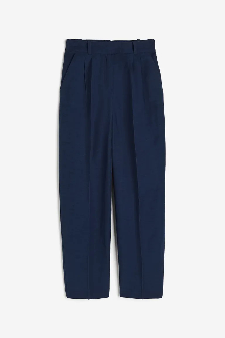 Hose aus Leinenmischung - Hoher Bund - 7/8-Länge - Marineblau - Ladies | H&M DE | H&M (DE, AT, CH, NL, FI)