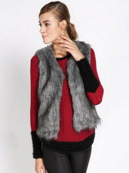 Deep Gray Vest Faux Fur Polyester Vest for Women | Milanoo