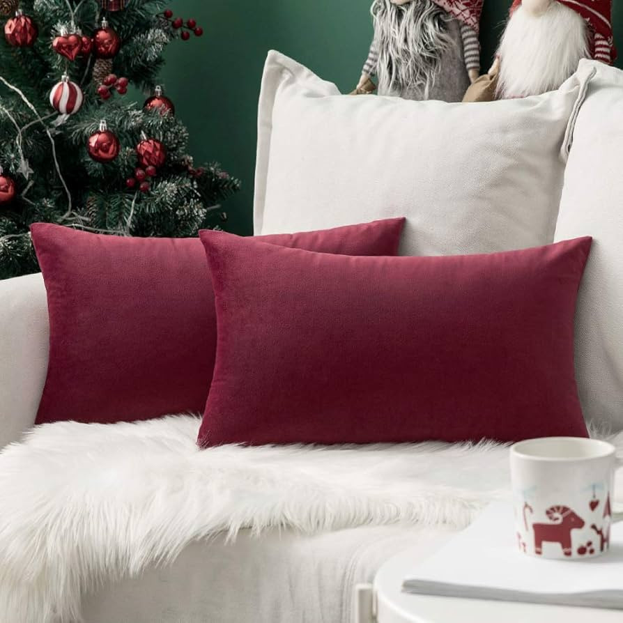 MIULEE Pack of 2 Velvet Soft Solid Christmas Decorative Lumbar Rectangle Throw Pillow Covers Cush... | Amazon (US)