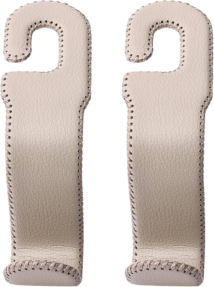 Leather Car Hooks for Headrest - Fully Leather-Wrapped U-Shaped Purse Holder for Car, Flexible Se... | Amazon (US)