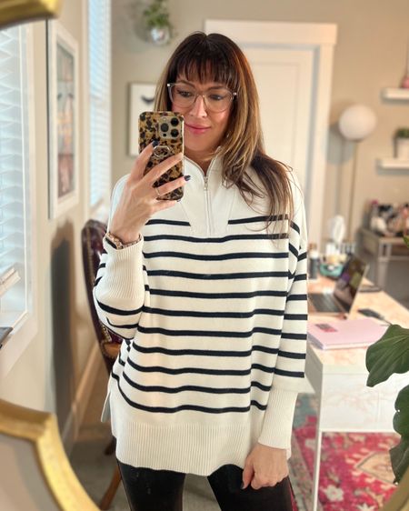 AMAZON Striped Half Zip Sweater is SO CHIC and COMFY!🖤🤍 Multiple stripe color combos! 

#LTKMostLoved #LTKfindsunder50 #LTKstyletip