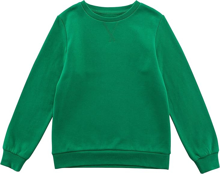 UNACOO Kids Crewneck Long Sleeve Fleece Sweatshirt Pullover Cotton Tops for Boys or Girls (Age 3-12  | Amazon (US)