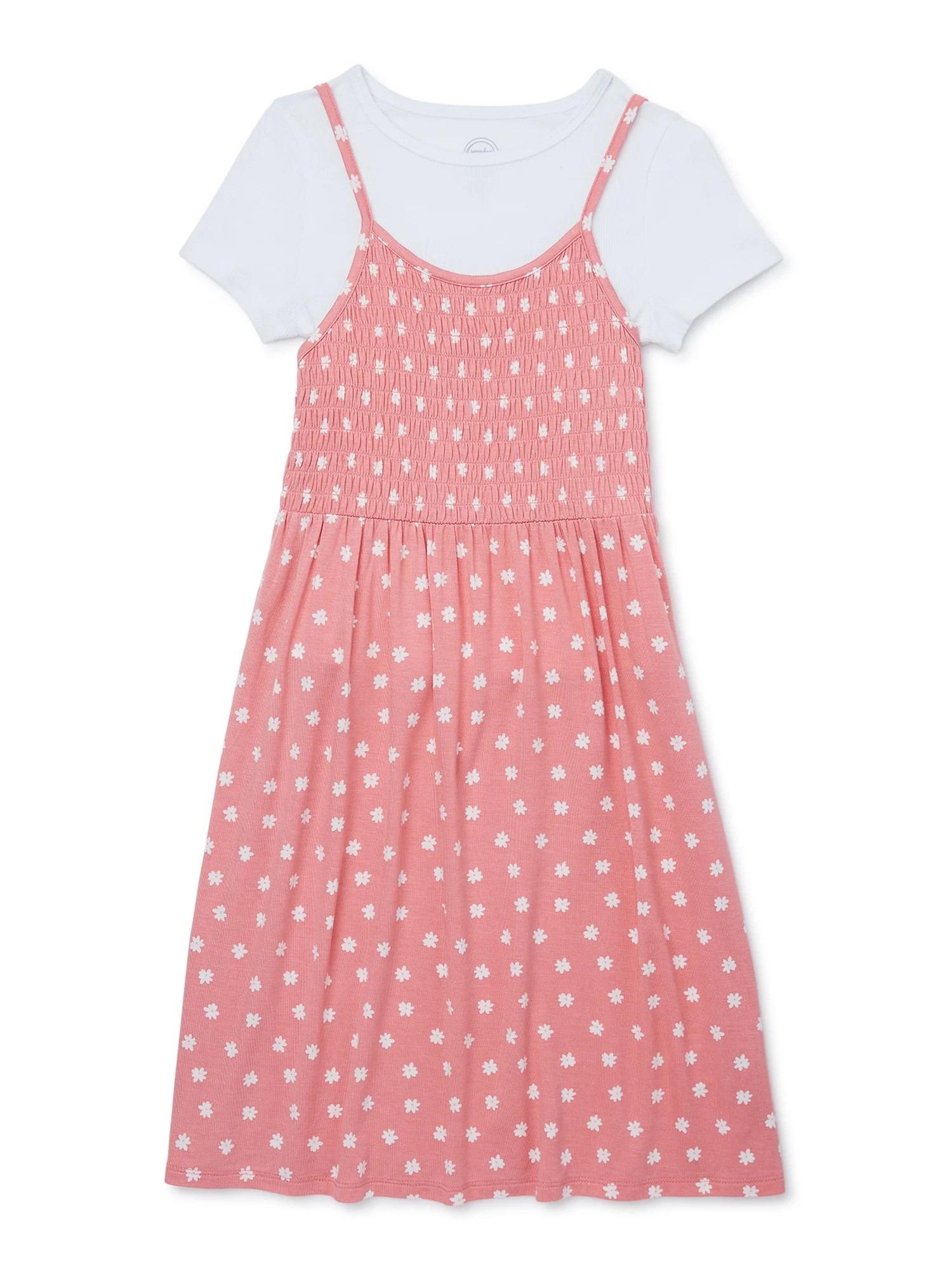Wonder Nation Girls’  Smocked Slip Dress and Tee, 2-Piece Set, Sizes 4-18 & Plus - Walmart.com | Walmart (US)