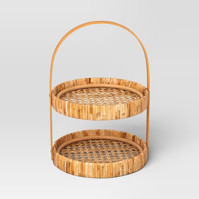 11" Rattan Cane Serving Tiered Stand - Threshold™ | Target
