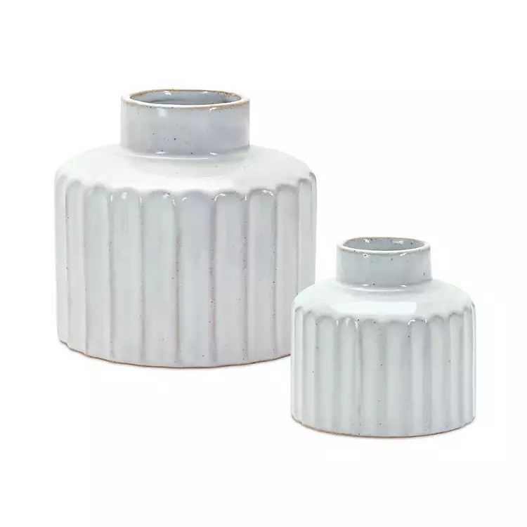 White Porcelain Ribbed Vases, Set of 2 | Kirkland's Home