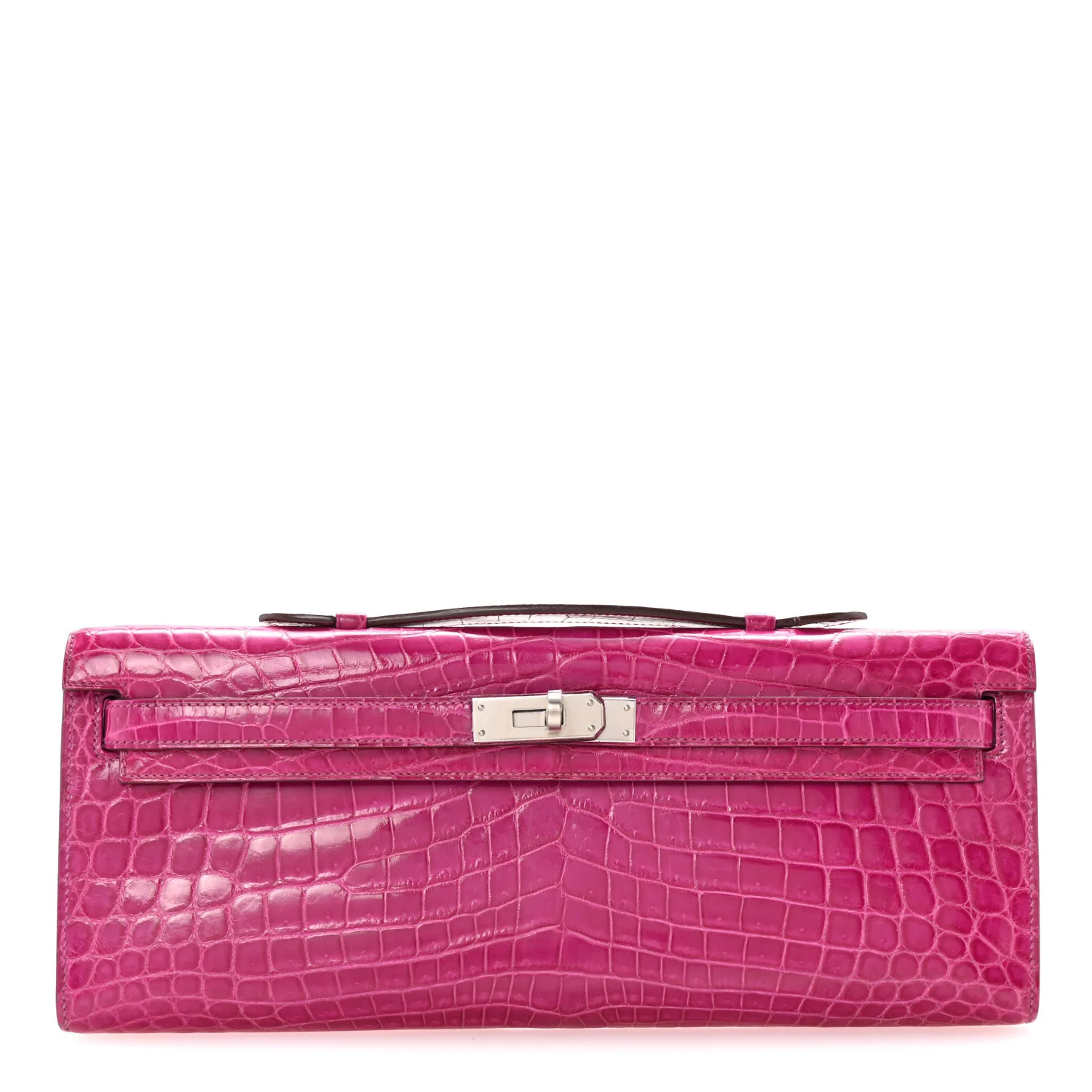 Hermes Shiny Niloticus Crocodile Kelly Cut Pochette Rose Scheherazade 1693432 | FASHIONPHILE (US)