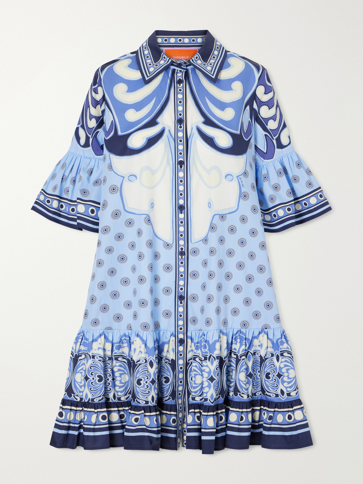 La DoubleJ - Choux Tiered Printed Cotton-poplin Shirt Dress - Blue | NET-A-PORTER (US)