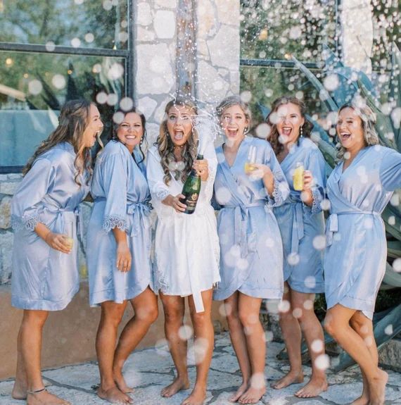 Dusty Blue Bridesmaid Robes/ Bridal Robes/ Wedding Robes/ Lace - Etsy | Etsy (US)
