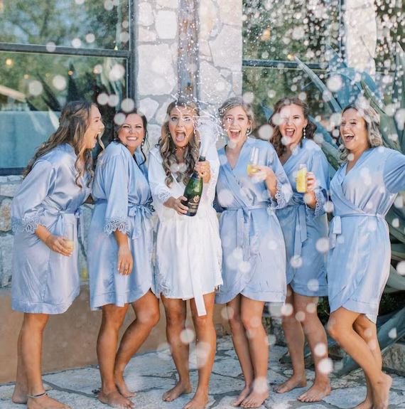 Dusty Blue Bridesmaid Robes/ Bridal robes/ Wedding robes/ Lace Robes/ Bridesmaid Gifts/ Bridal Pa... | Etsy (US)