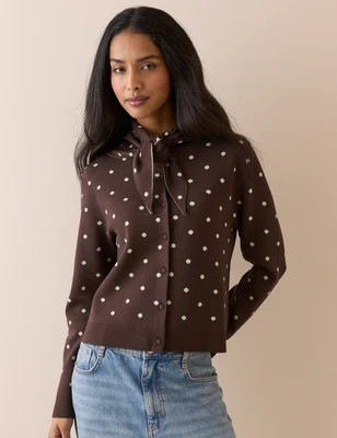 Polka Dot Jacquard Cardigan With Neck Tie | Nobody's Child
