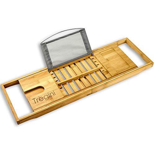 Luxury Bathtub Tray Caddy - Adjustable Bamboo Wood Bath Caddy with Extendable Book, iPad or Kindl... | Amazon (US)