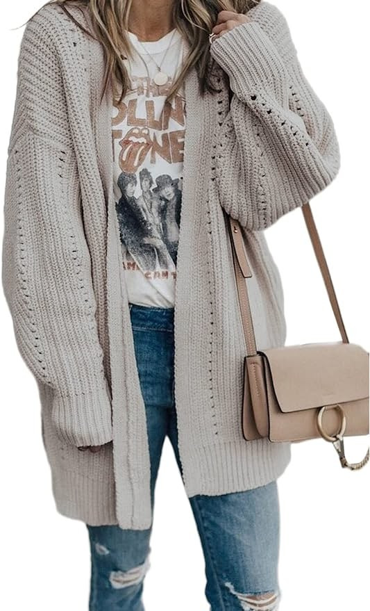 Dokotoo Womens Winter Fall Oversized Open Front Cozy Long Sleeve Side Slit Cardigans Sweaters Sof... | Amazon (US)