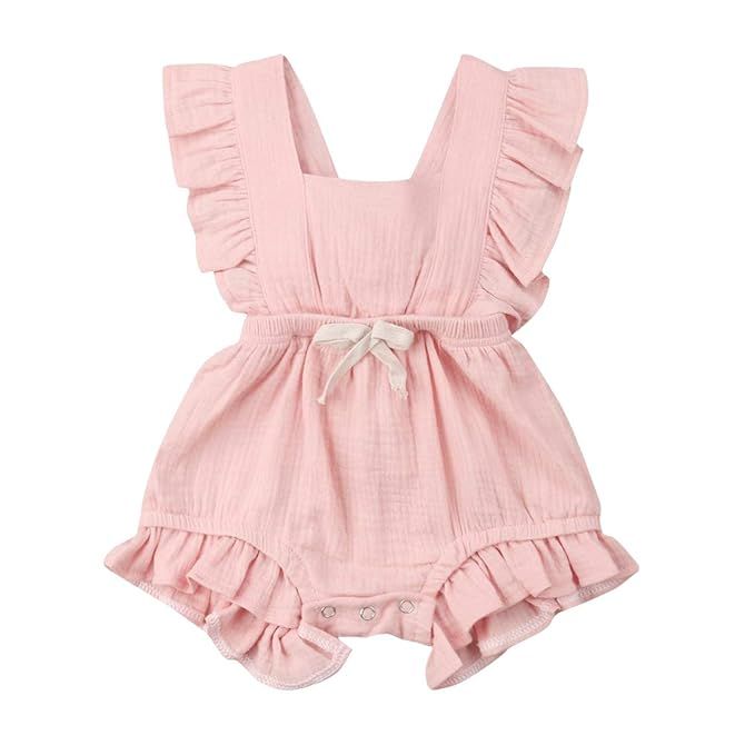 YOUNGER TREE Toddler Baby Girl Ruffled Collar Sleeveless Romper Jumpsuit Clothes | Amazon (US)