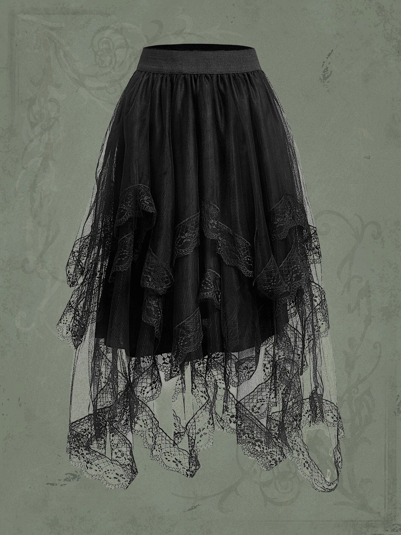 Goth Contrast Lace Mesh Skirt | SHEIN