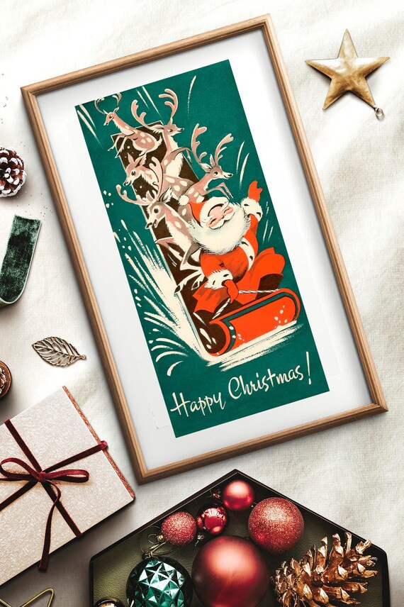Retro Christmas Art Print Vintage Christmas Decorations - Etsy | Etsy (US)