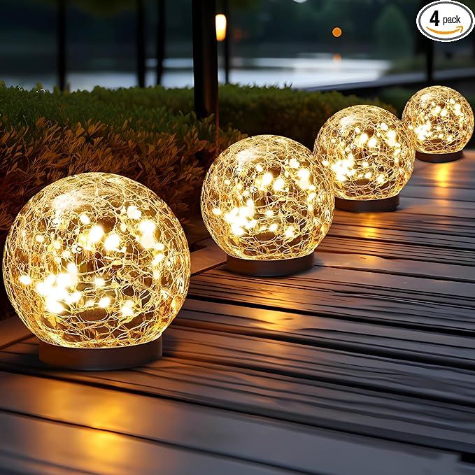 JKIMK Solar Globe Lights Outdoor Waterproof-Solar Balls for Garden-Cracked Glass Ball Solar Light... | Amazon (US)