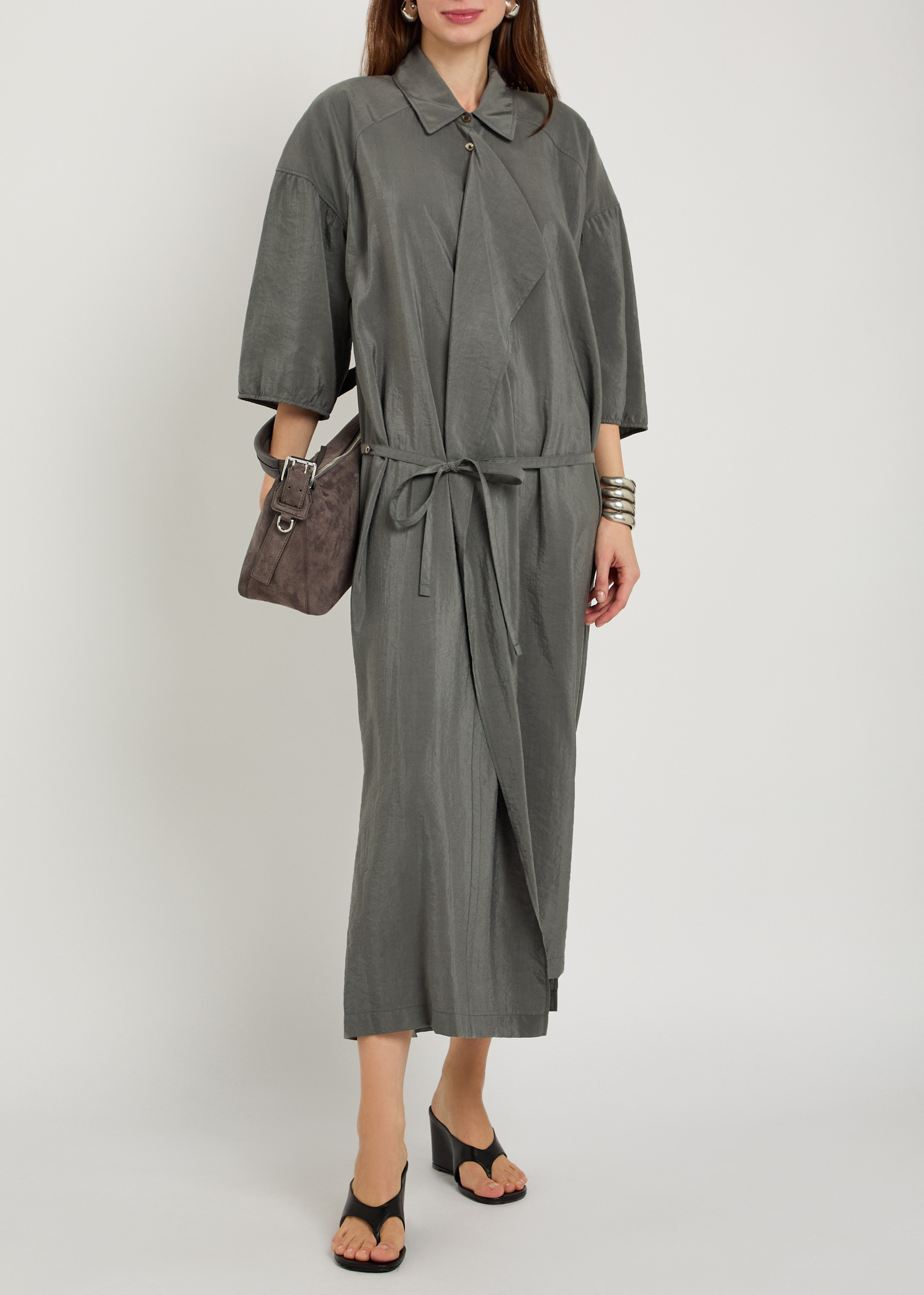 Belted brushed silk-blend midi shirt dress | Harvey Nichols
