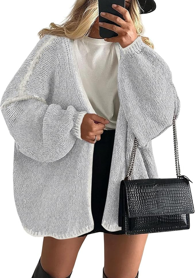 PRETTYGARDEN Womens Oversized Cardigan Sweaters 2025 Fall Long Lantern Sleeve Knit Open Front Lig... | Amazon (US)