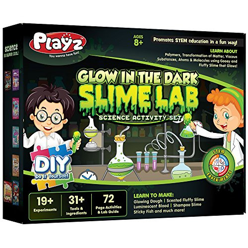 Playz Glow in The Dark Slime Lab Science Kit w/ 19+ Experiments to Make Glowing Dough, Scented Fluff | Amazon (US)